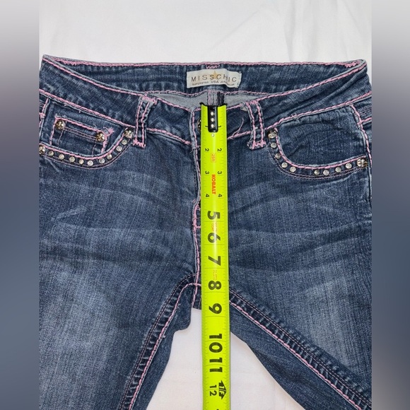 Miss Chic Vintage Size 7 Dark Wash Pink Accent Low Rise Skinny Jeans - Picture 6 of 12